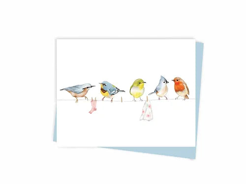 Greeting card - Birds on the clothesline