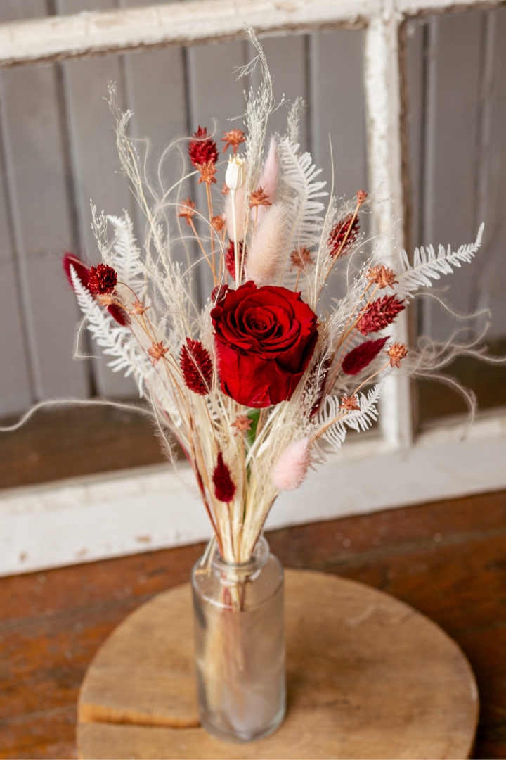 Bouquet séché & rose éternelle - Rouge