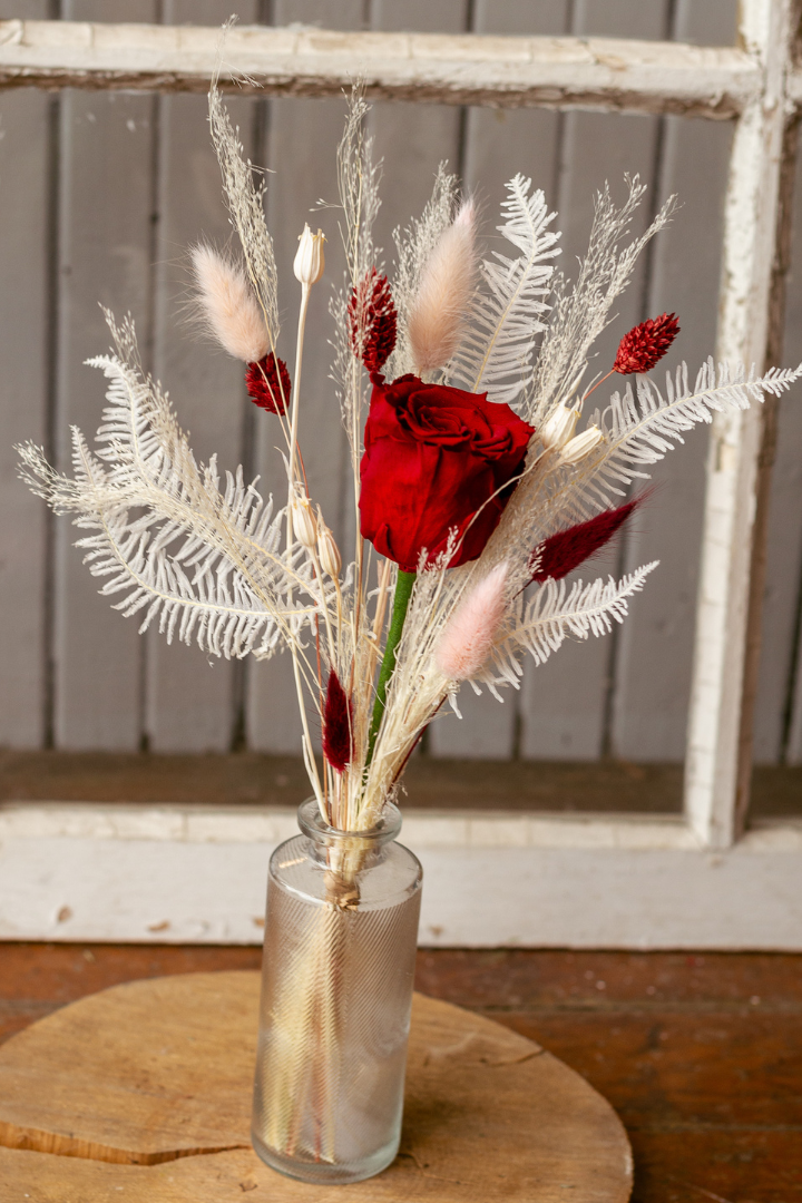 Bouquet séché & rose éternelle - Rouge