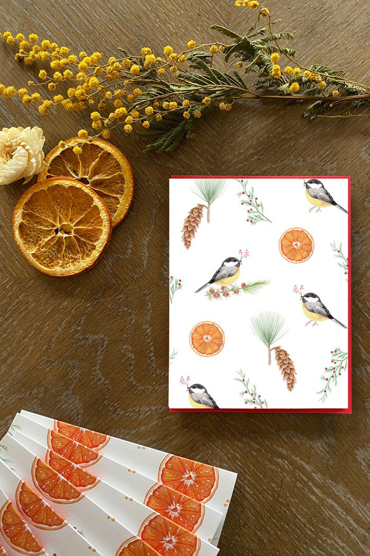 Christmas Card - Orange and Birds