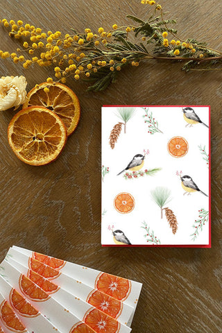Carte de Noël - Orange et oiseaux